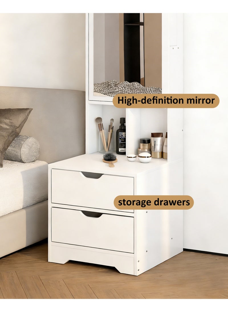 YY-ريشير طاولة تزيين جانبية مع مرآة، طاولة تزيين 40 سم مع رف منزلق للمجوهرات، خزانة تخزين مكياج بأدراج لغرفة النوم المنزلية - Image 3